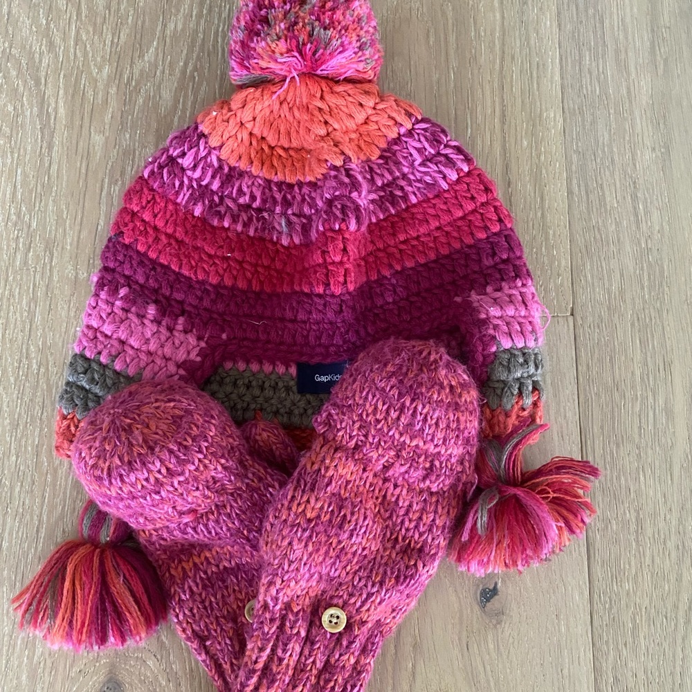 Gapkids Girls Crochet Hat And Mittens Set Colorful Size S/M